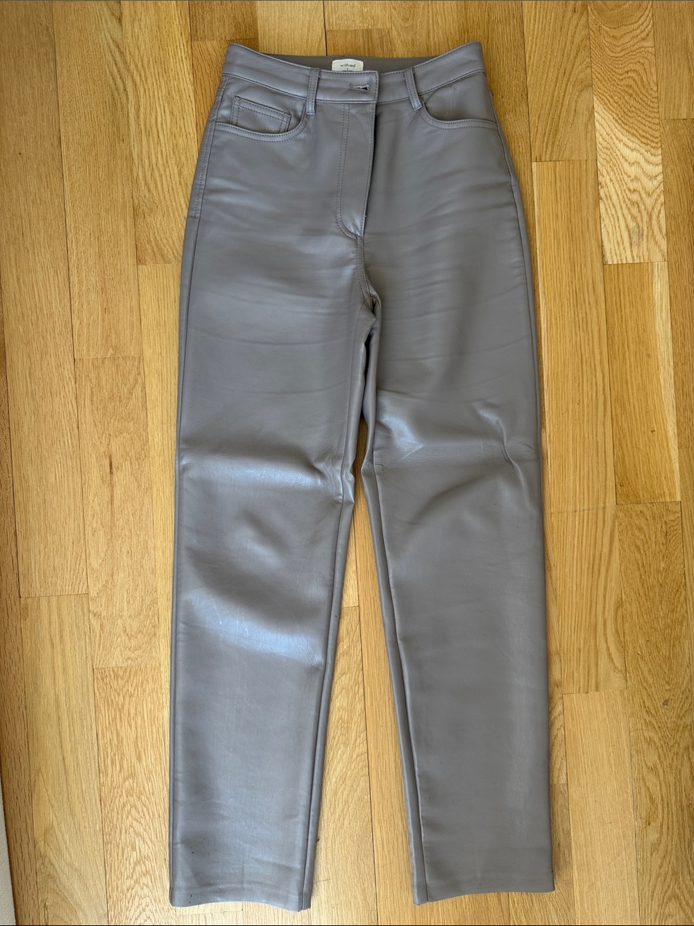 Aritzia Wilfred The‎ Melina Taupe Vegan Leather Straight Leg Pants High-Waist